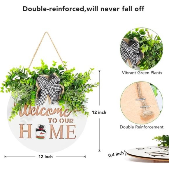 Interchangeable Front Door Welcome Sign,WinGaYe Rustic Wooden Wreath Front Porch - Picture 2 of 8